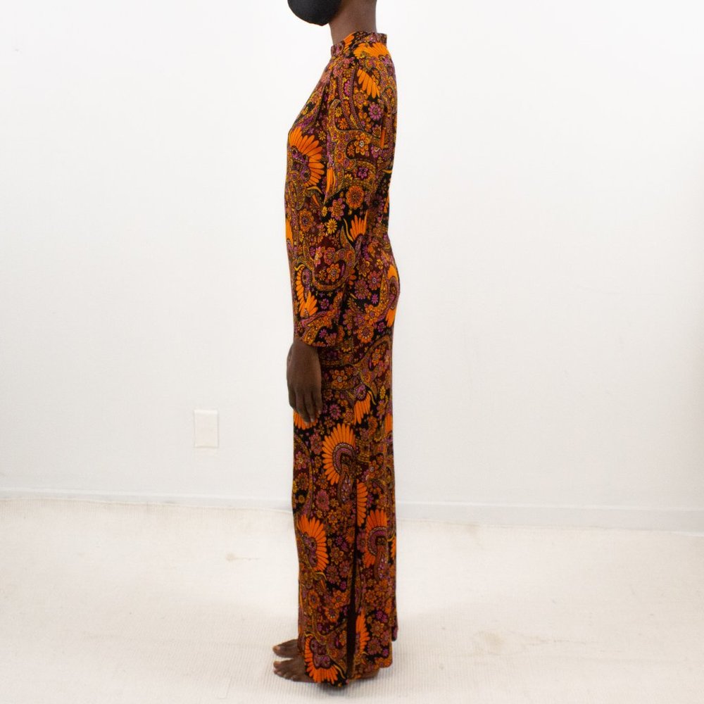 Vintage 60s 70s M Psychedelic Print Maxi Dress - Picture 4 of 12